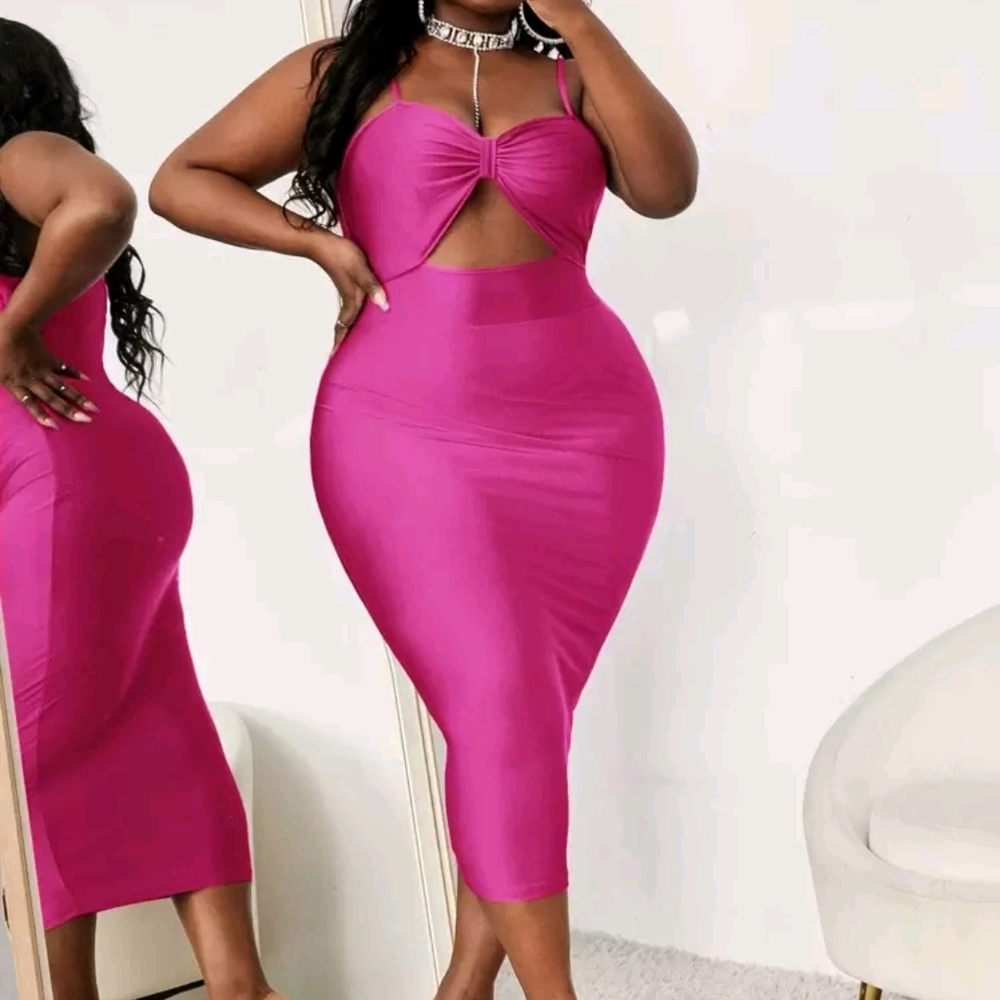 Shein Vibrant Pink Cutout Midi Dress
